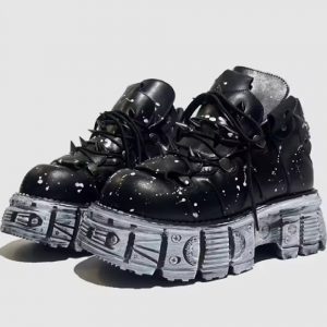 Women's Black Thick-soled Buckle-up Motorcycle Boots