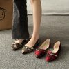 New Vintage Scoop Pointed Beaded Knot Plaid Low Heel Shoes
