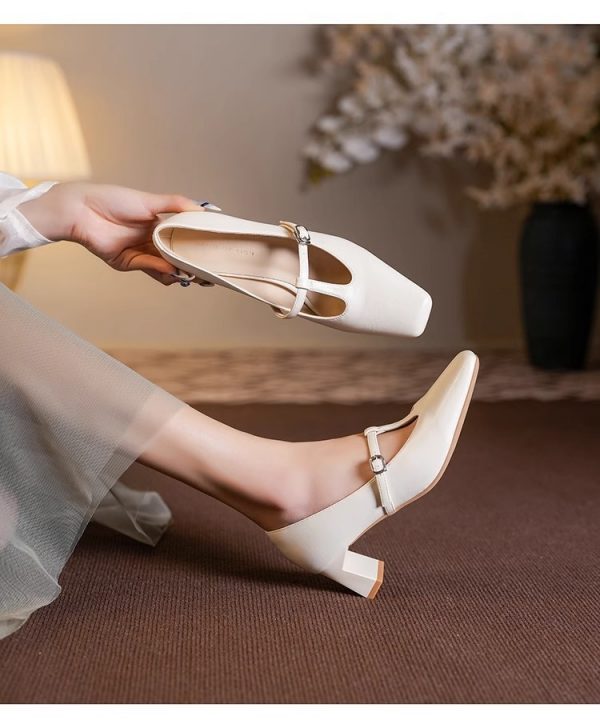 Square Toe Low-cut Chunky Heel Mary Jane Shoes