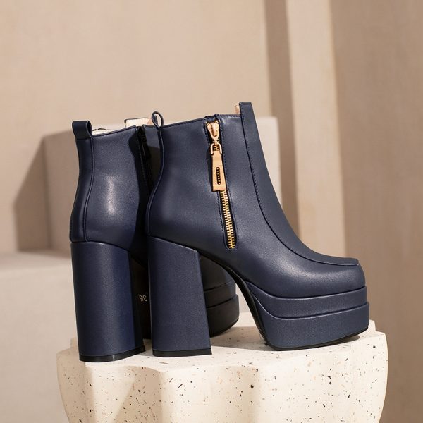 Womens European And American-style Square-toe Chunky-heel Ankle Boots