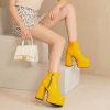Womens European And American-style Square-toe Chunky-heel Ankle Boots