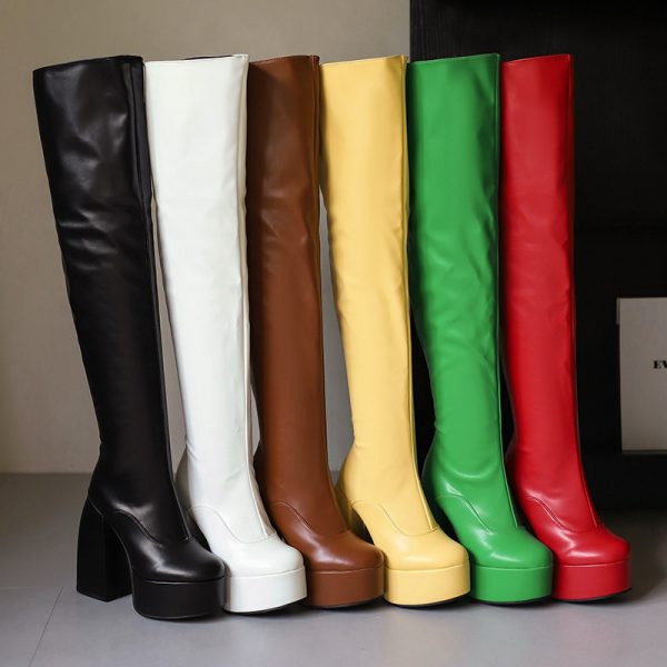 Stylish Casual Plus-size Over-the-knee Boots With A Round Toe And High Heel