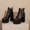 Womens European And American-style Square-toe Chunky-heel Ankle Boots