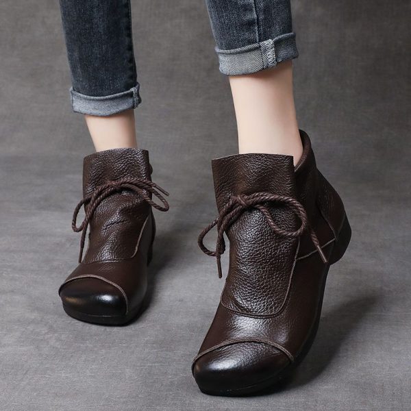 Genuine Leather Comfortable Soft-Soled SpringAutumn Handmade Retro Womens Boots