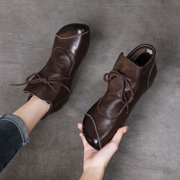 Genuine Leather Comfortable Soft-Soled SpringAutumn Handmade Retro Womens Boots