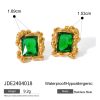 18K Gold Stainless Steelretro Texture Green Open-end Zircon Ring Female European And American Old Money Style Ring Rings