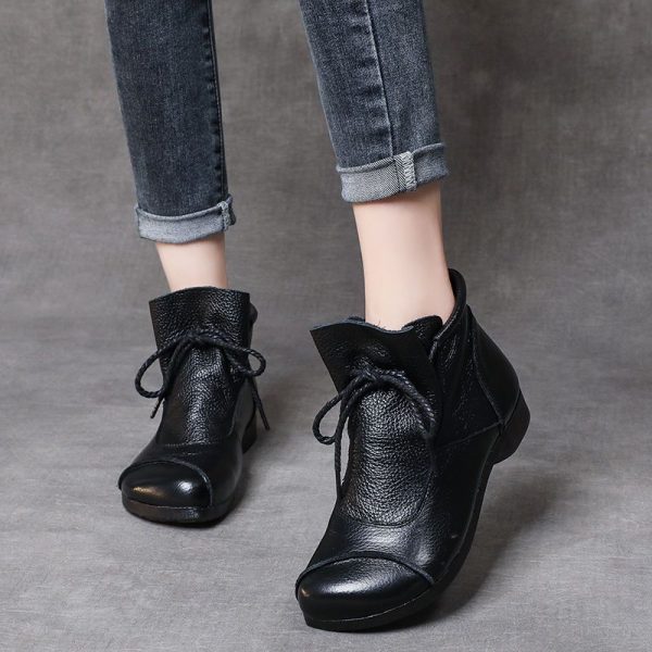 Genuine Leather Comfortable Soft-Soled SpringAutumn Handmade Retro Womens Boots