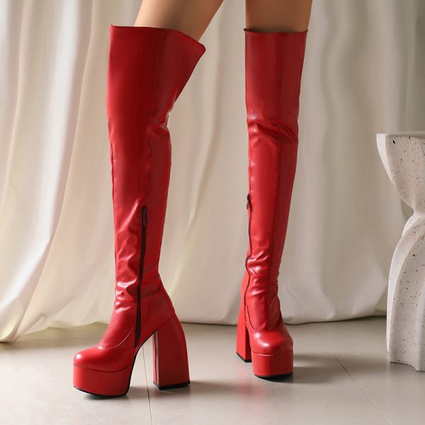 Stylish Casual Plus-size Over-the-knee Boots With A Round Toe And High Heel