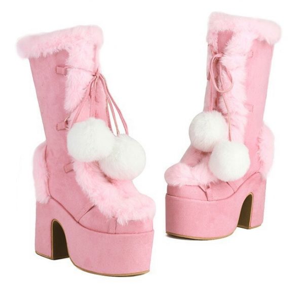 Womens Fashion Mid-Cut Furry Boots