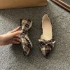 New Vintage Scoop Pointed Beaded Knot Plaid Low Heel Shoes