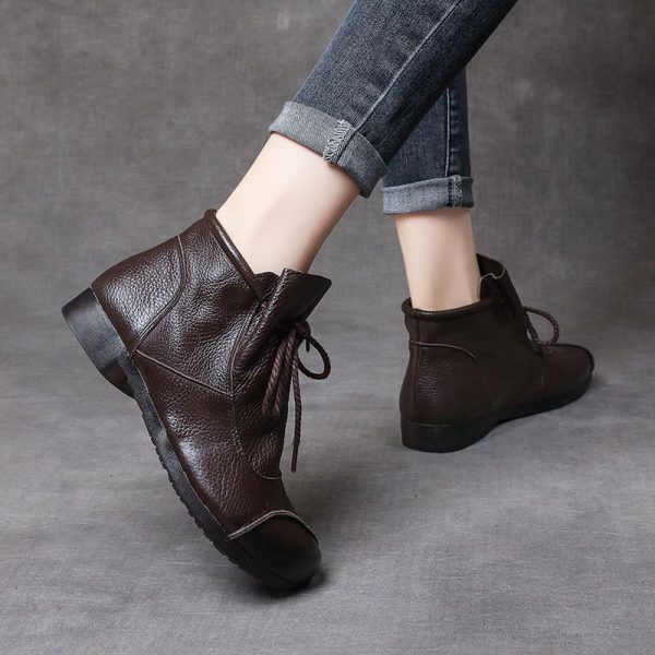 Genuine Leather Comfortable Soft-Soled SpringAutumn Handmade Retro Womens Boots