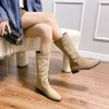 Pointed Toe Retro Middle Boots Simple Thick Heel Below The Knee
