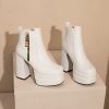 Womens European And American-style Square-toe Chunky-heel Ankle Boots