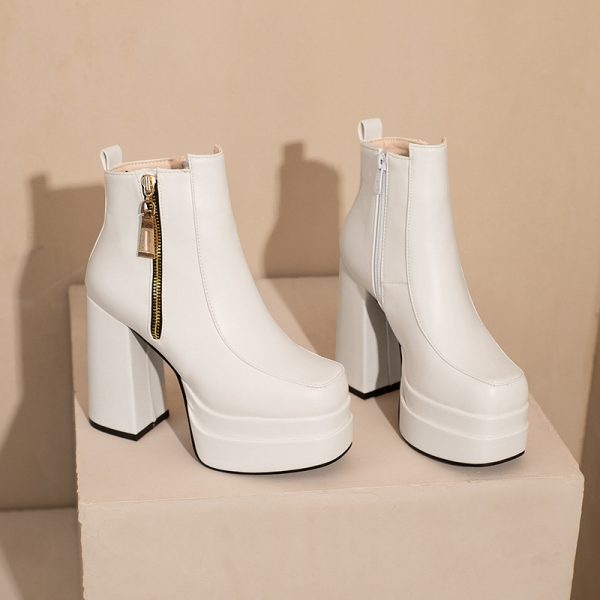Womens European And American-style Square-toe Chunky-heel Ankle Boots