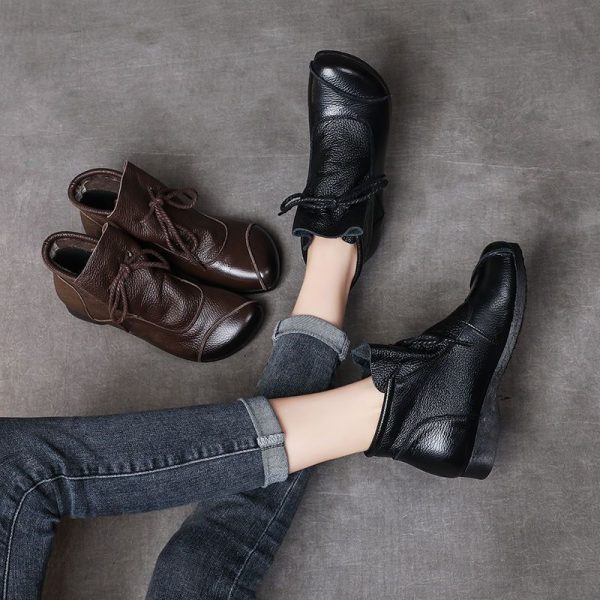 Genuine Leather Comfortable Soft-Soled SpringAutumn Handmade Retro Womens Boots