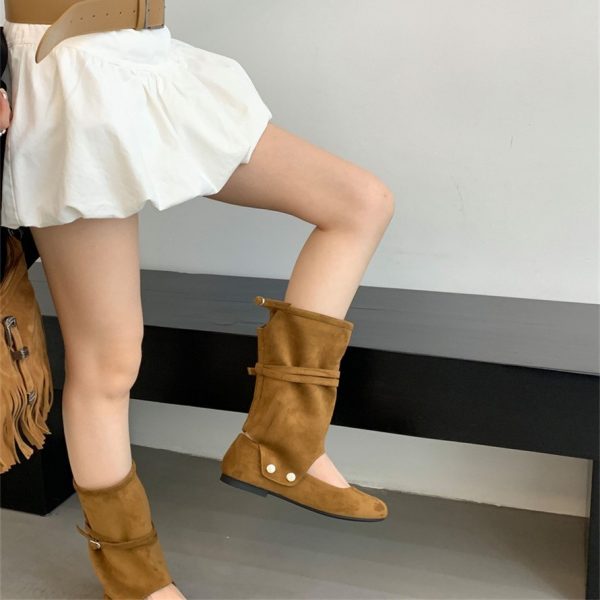 Niche Design Two-way Pants Brushed Hollow-out Mid-calf Length Loose Socks Boots