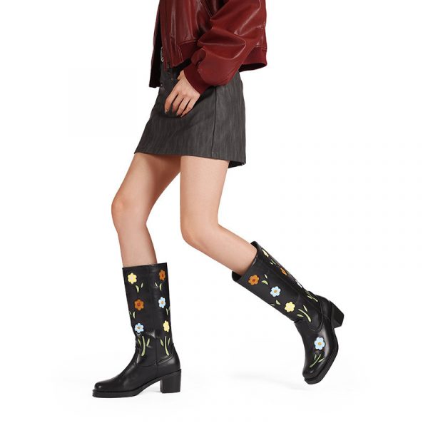Womens Western Boots With Floral And Embroidery Details
