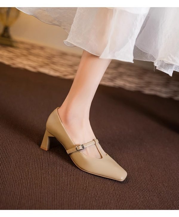 Square Toe Low-cut Chunky Heel Mary Jane Shoes