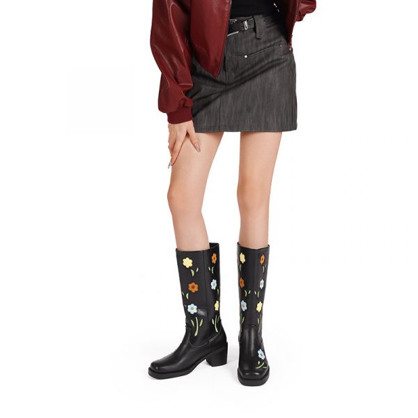 Womens Western Boots With Floral And Embroidery Details