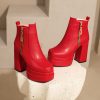 Womens European And American-style Square-toe Chunky-heel Ankle Boots