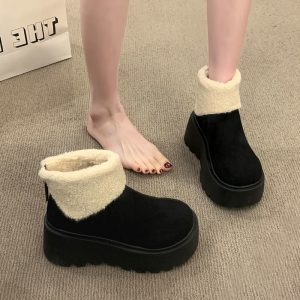 Womens Fleece-Lined Cotton Shoes Vintage Snow Boots