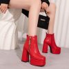 Womens European And American-style Square-toe Chunky-heel Ankle Boots