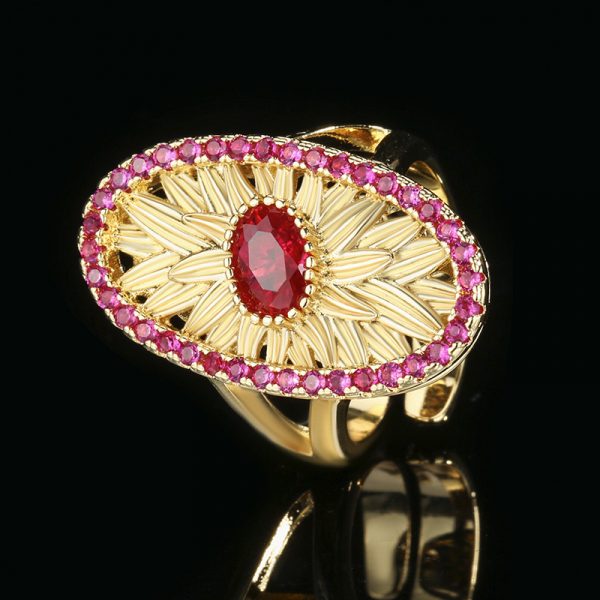 Gold-plated Simulation Red Corundum Design Old Money Style Suit