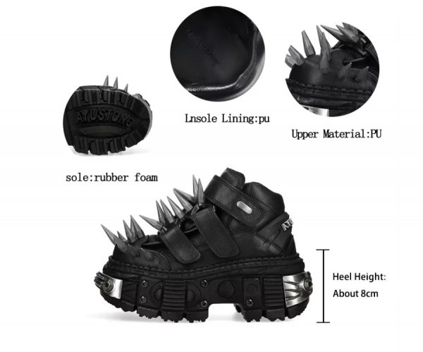 Women's Black Thick-soled Buckle-up Motorcycle Boots