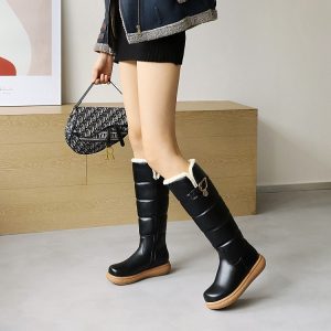 Womens Fleece-Lined Solid-Color Minimalist High Boots