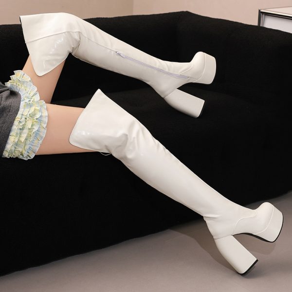 Stylish Casual Plus-size Over-the-knee Boots With A Round Toe And High Heel