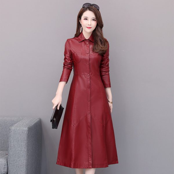 Middle-aged Women's Leather Jacket Mid-length Middle-aged And Young