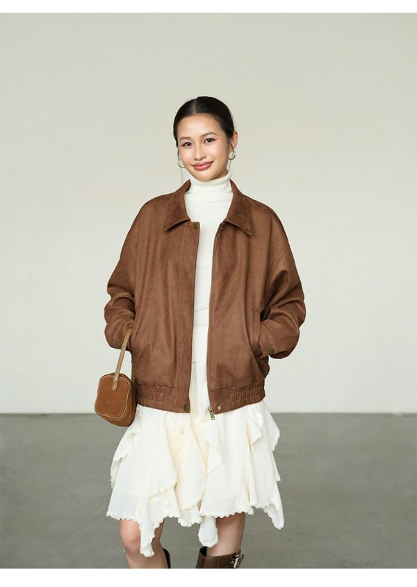 Retro Lapel Feminine Loose-fitting Casual Jacket Top For Women