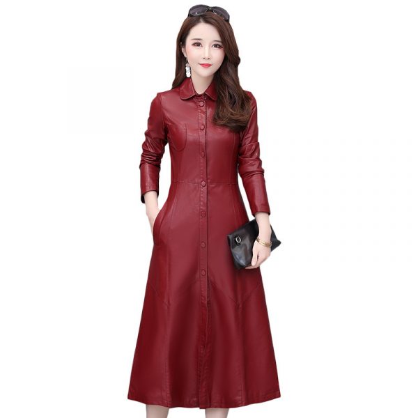 Middle-aged Women's Leather Jacket Mid-length Middle-aged And Young