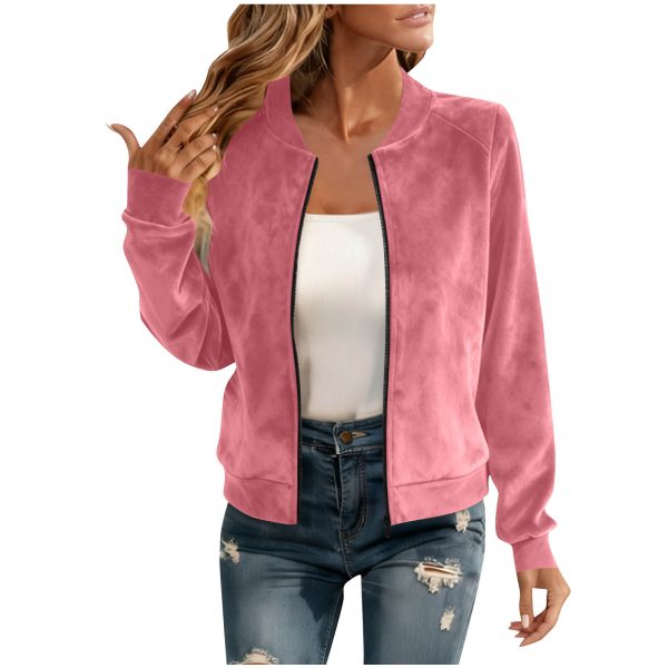 Round-neck Zip-up Deerskin-fleece Short Jacket Flight Suit