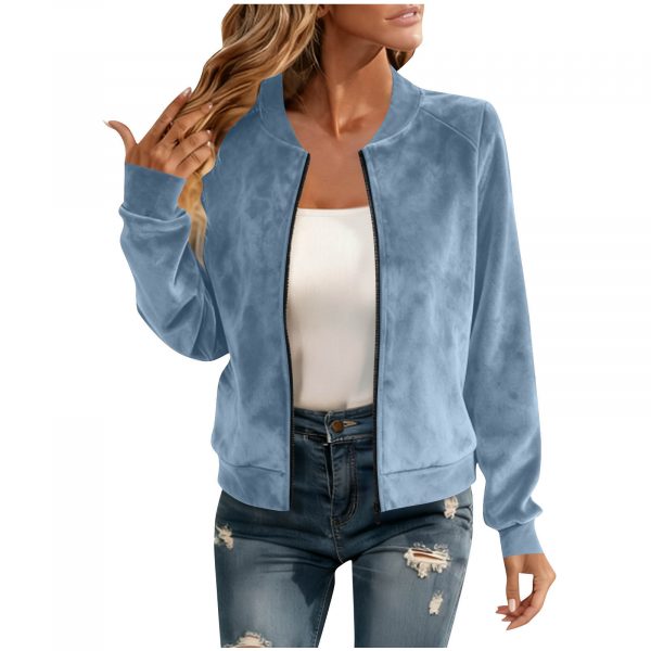 Round-neck Zip-up Deerskin-fleece Short Jacket Flight Suit