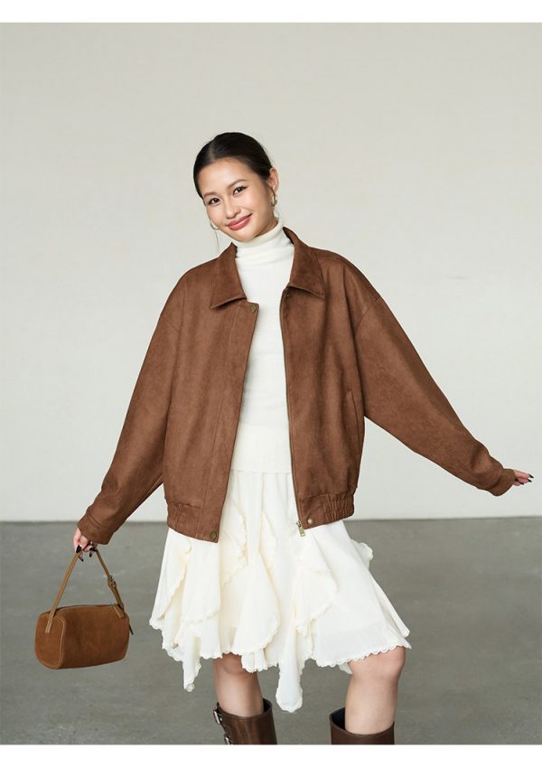 Retro Lapel Feminine Loose-fitting Casual Jacket Top For Women