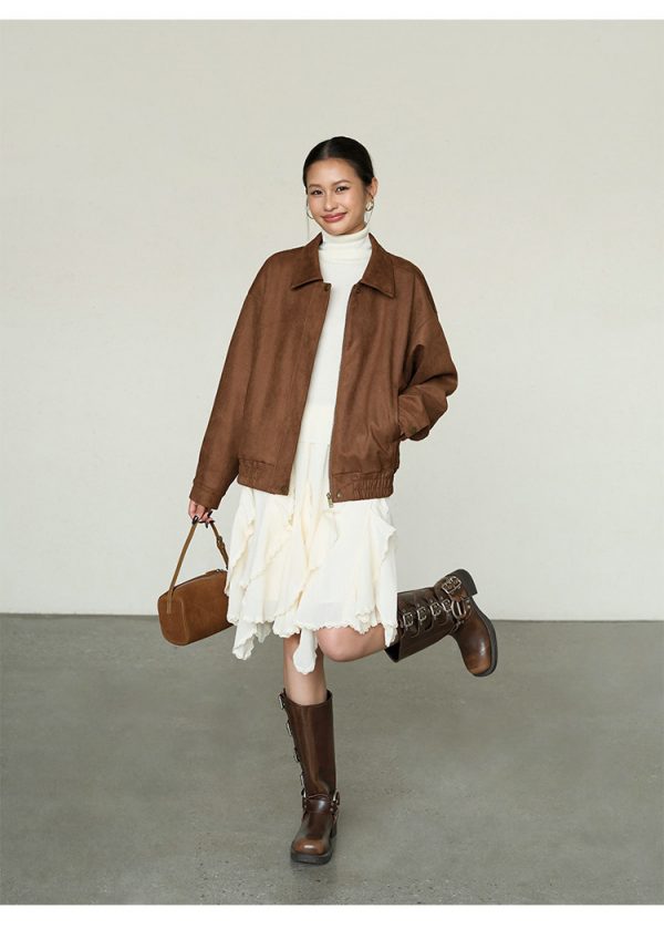 Retro Lapel Feminine Loose-fitting Casual Jacket Top For Women