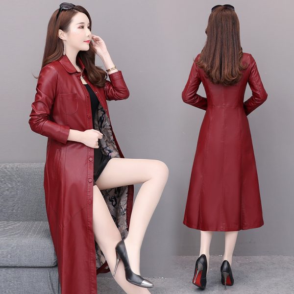 Middle-aged Women's Leather Jacket Mid-length Middle-aged And Young