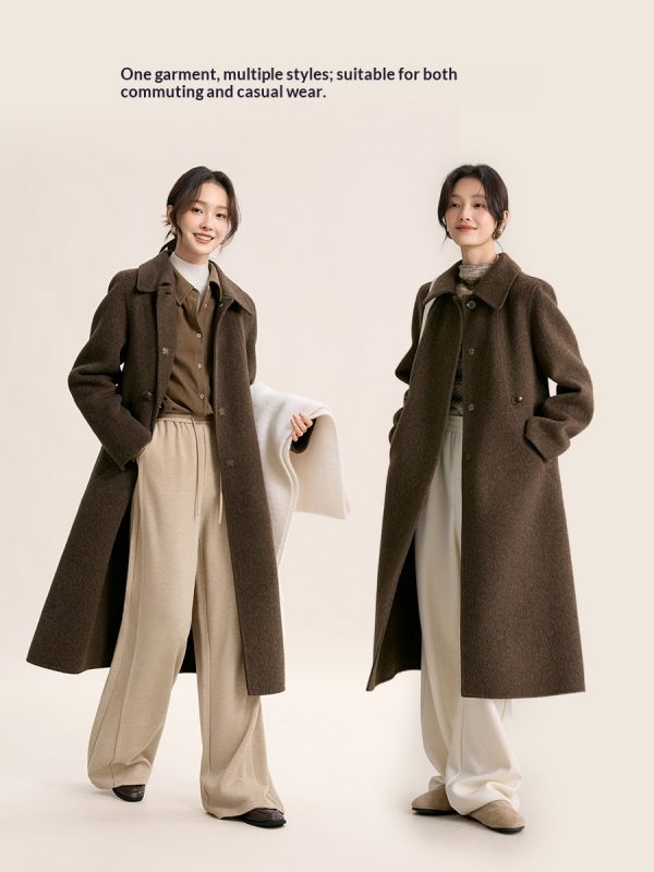 Elegant Small Lapel Double-faced Wool Mid-length Coat