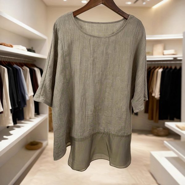 Cozy Artistic Linen-blend Patchwork Top