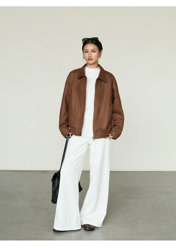 Retro Lapel Feminine Loose-fitting Casual Jacket Top For Women