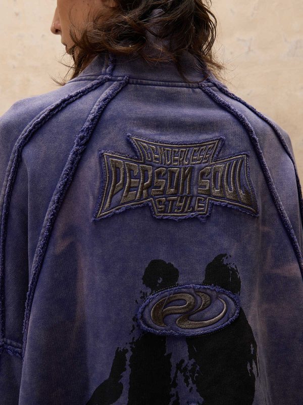 Embroidered Tie-Dye Textured Stand-Up Collar Sweatshirt