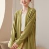 Ribbed Solid-Color Cashmere Knit Cardigan For Women Long-Sleeve Mid-Length Outerwear