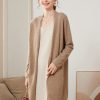 Ribbed Solid-Color Cashmere Knit Cardigan For Women Long-Sleeve Mid-Length Outerwear