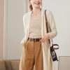Ribbed Solid-Color Cashmere Knit Cardigan For Women Long-Sleeve Mid-Length Outerwear