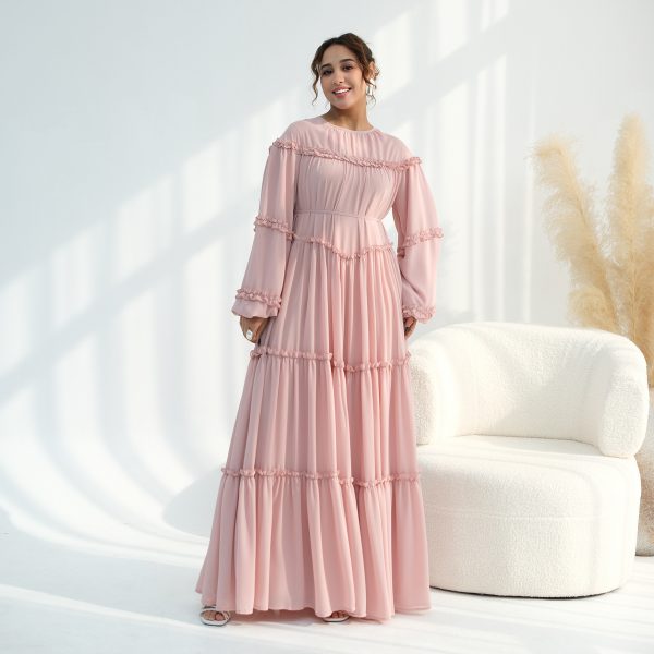 Middle Eastern Lace-trimmed Tiered Cake Skirt Dress