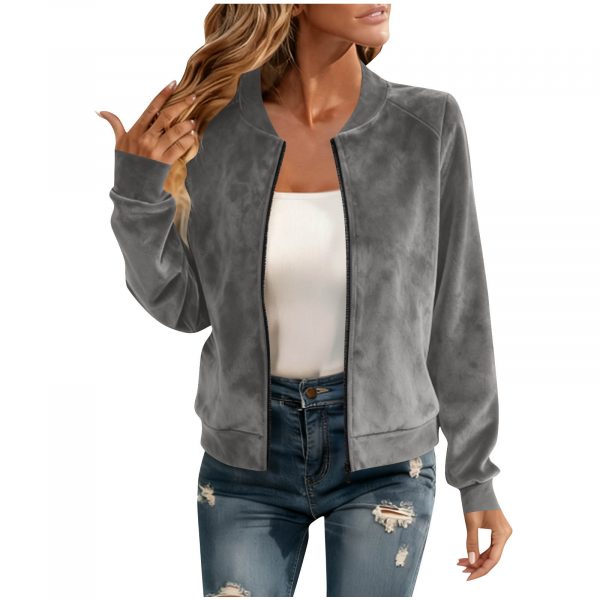 Round-neck Zip-up Deerskin-fleece Short Jacket Flight Suit