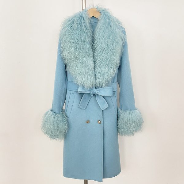 Long Double-faced Wool Coat With A Shearling Collar