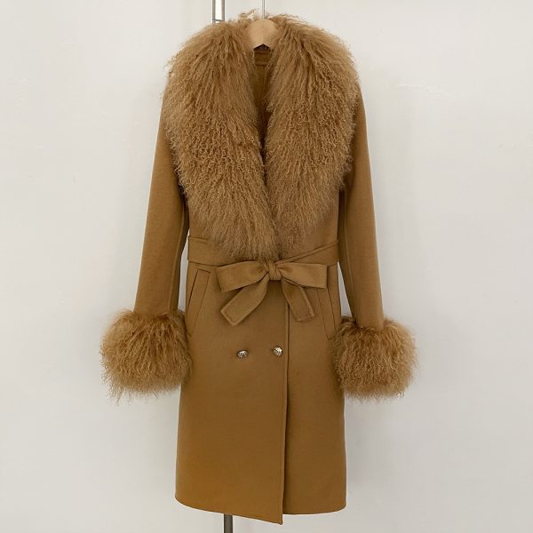 Long Double-faced Wool Coat With A Shearling Collar