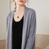 Ribbed Solid-Color Cashmere Knit Cardigan For Women Long-Sleeve Mid-Length Outerwear